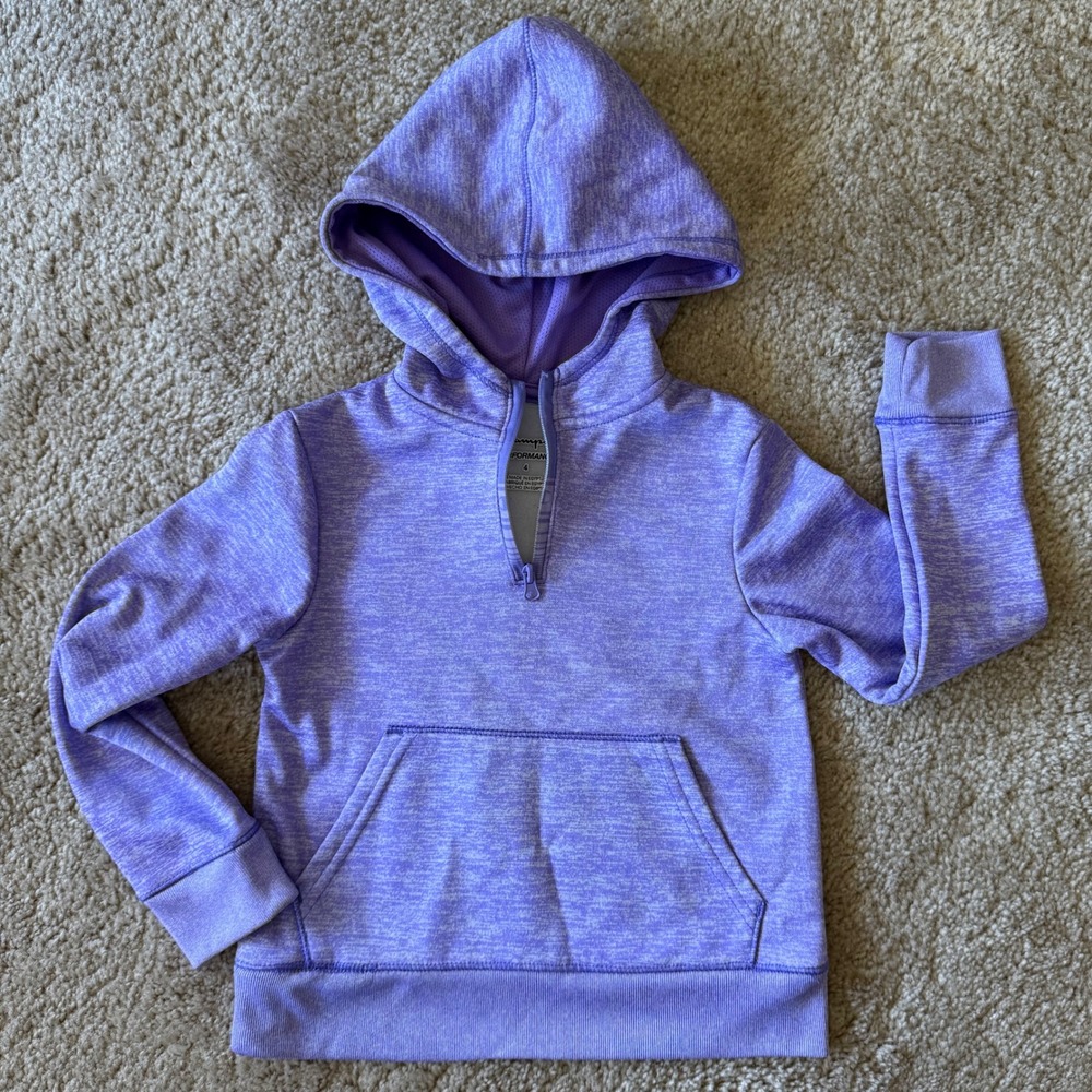 Champion‎ Girls Quarter Zip Performance Active Hoodie Heather Purple Pocket Sz 4